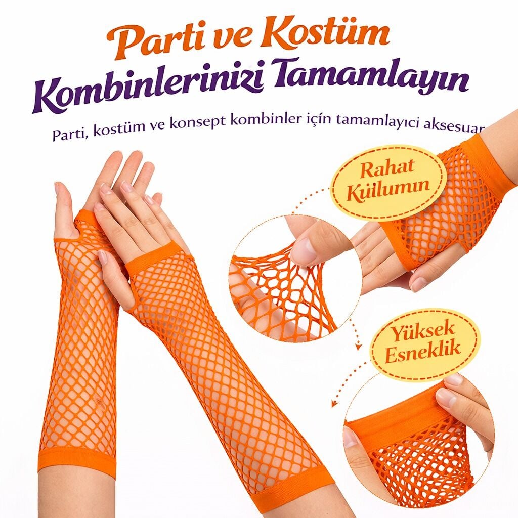 80’ler 90’lar Retro Turuncu File Parmaksız Eldiven 26 cm