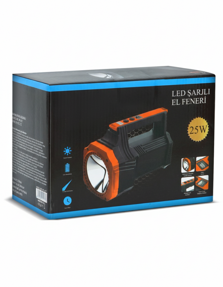 Şarjlı Dev Boy El Feneri 25W Süper Parlak LED El Lambası Kamp, Av ve Güvenlik İçin İdeal