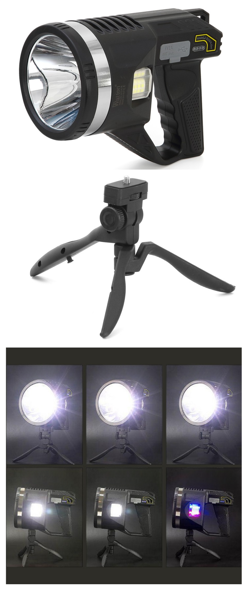 Şarjlı Dev Boy El Feneri Tripod Ayaklı Parlak LED El Lambası Kamp, Av ve Güvenlik İçin İdeal