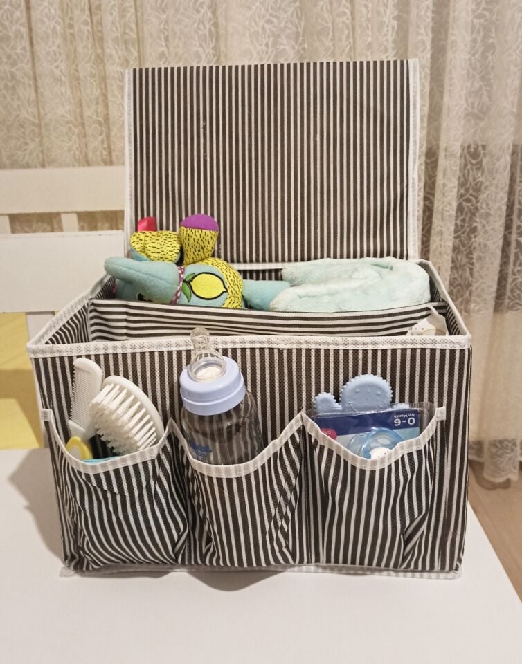 Bebek Beşik Başucu Düzenleyici Kapaklı 5 Bölmeli Organizer