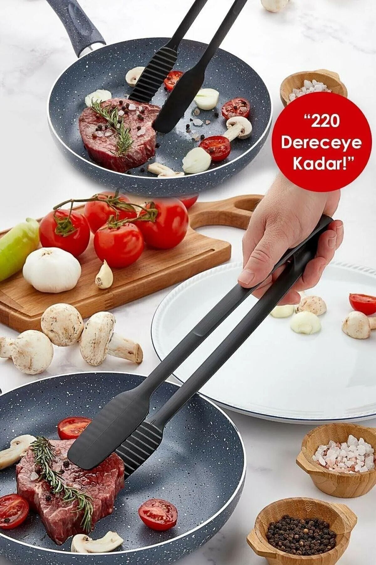 Maşa - 220 Dereceye Kadar Dayanıklı Yanmaz - Yapışmaz Plastik Izgara Maşası 30 Cm