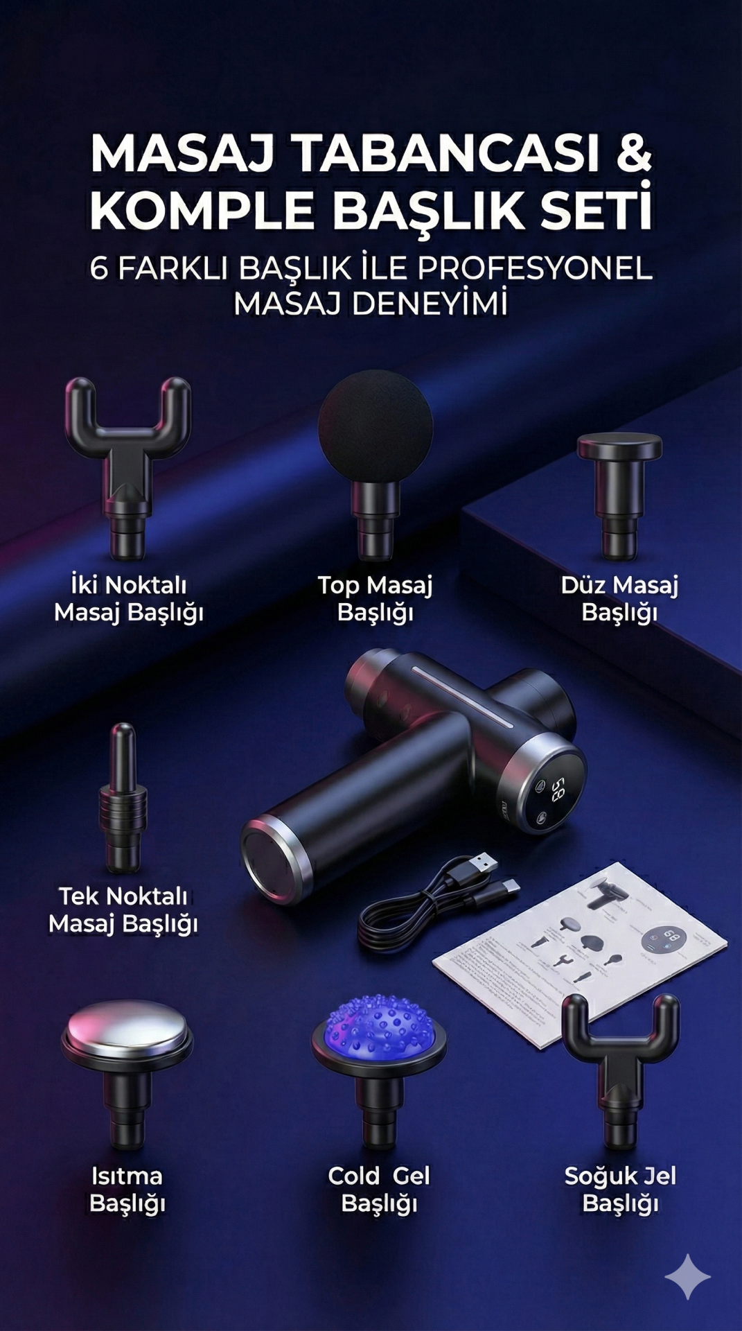 Sıcak Ve Soğuk Terapili Masaj Tabancası - Şarjlı Isıtmalı Masaj Cihazı - Sporcu Masaj Aleti