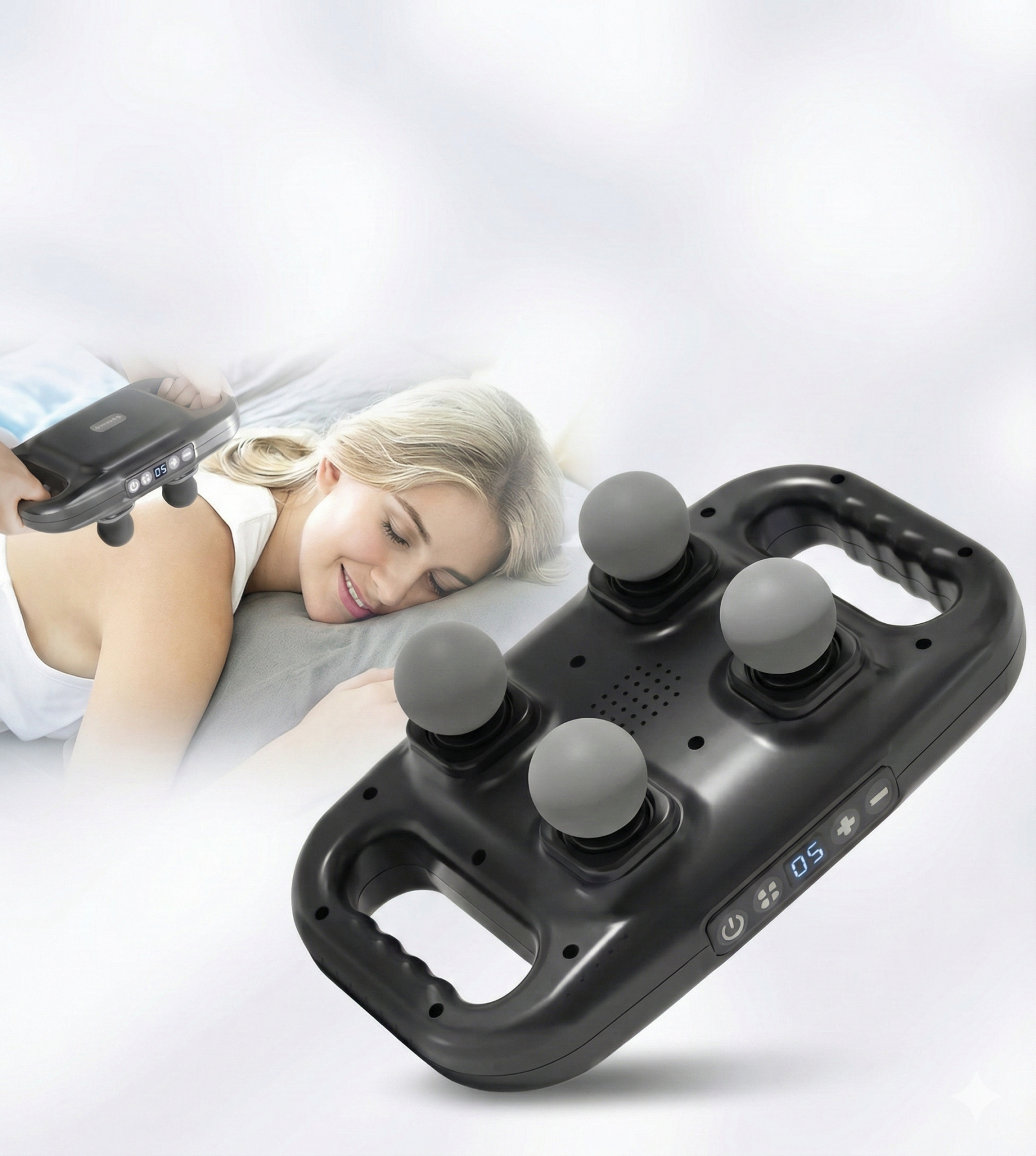 4 Başlıklı Masaj Tabancası - Ergonomik Derin Doku Sırt ve Boyun Masaj Aleti Ağrı ve Sızı Giderici