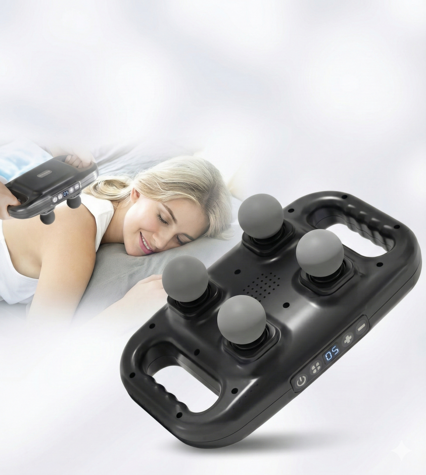 4 Başlıklı Masaj Tabancası - Ergonomik Derin Doku Sırt ve Boyun Masaj Aleti Ağrı ve Sızı Giderici
