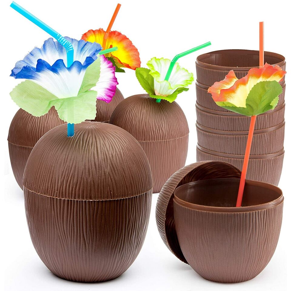 Hindistan Cevizi Hawaii Luau Aloha Pipetli İçecek Kabı Bardak 10x13 cm 1 Adet