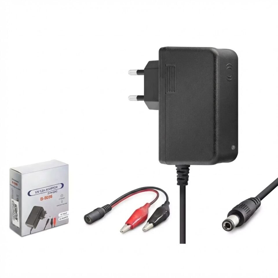 Akü Şarj Cihazı 12V 1.2A 14.4W Krokodil Uç Akü Şarj Adaptörü