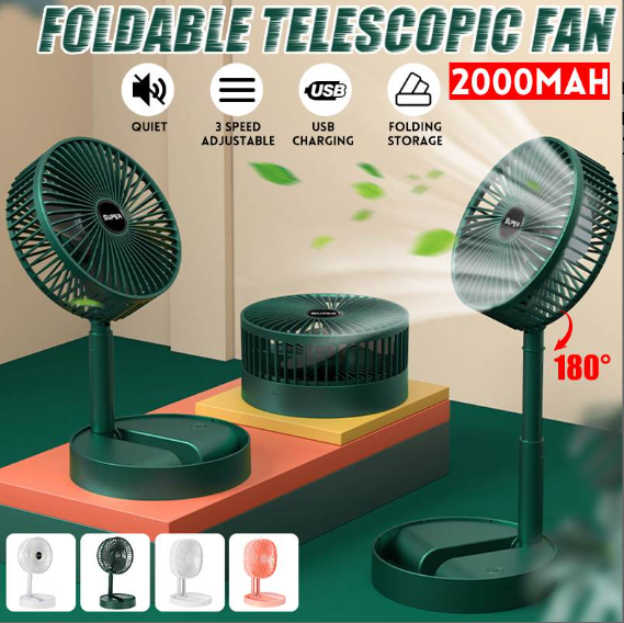 Katlanır Teleskopik Zemin Fanı Yaz Sessiz Öğrenci Masaüstü Fan USB Şarj Edilebilir Taşınabilir Ev Mini Hava Soğutucu