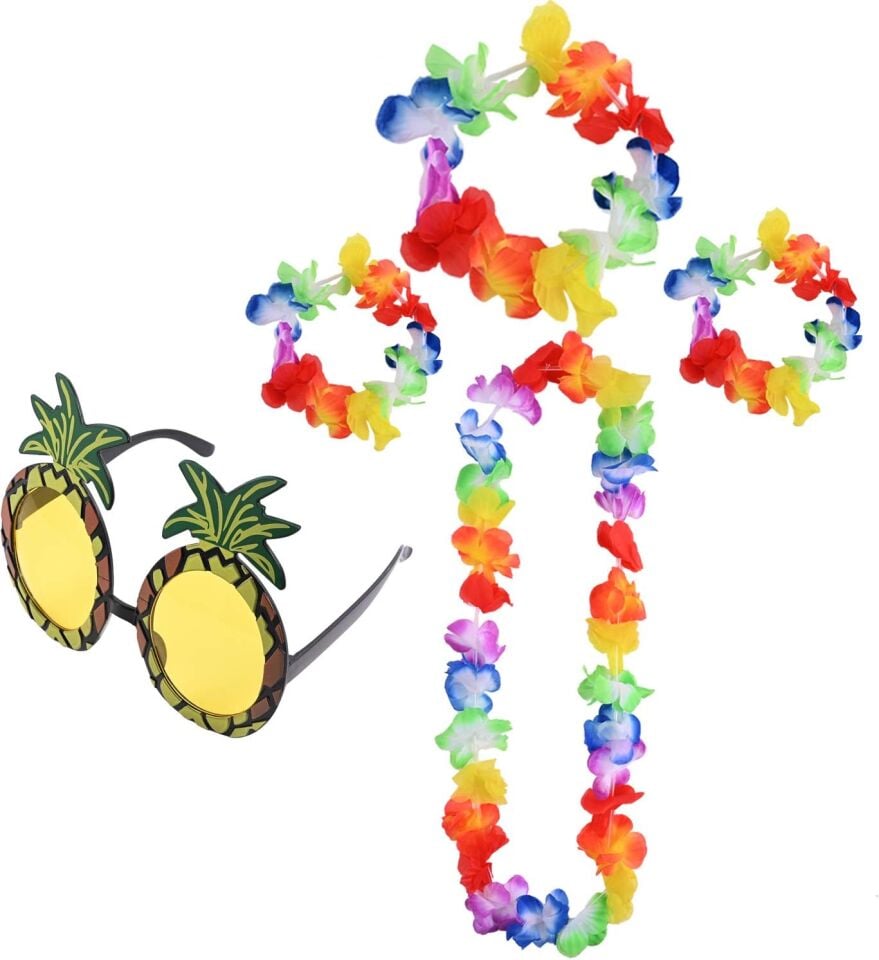 Renkli Ananas Gözlük, Taç, Kolye ve Bileklik Seti