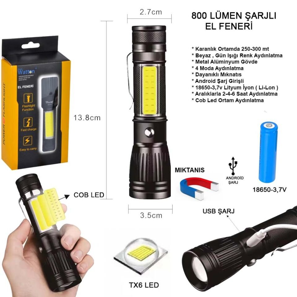 Uzun Menzilli EL Feneri Mıknatıslı Wt-602