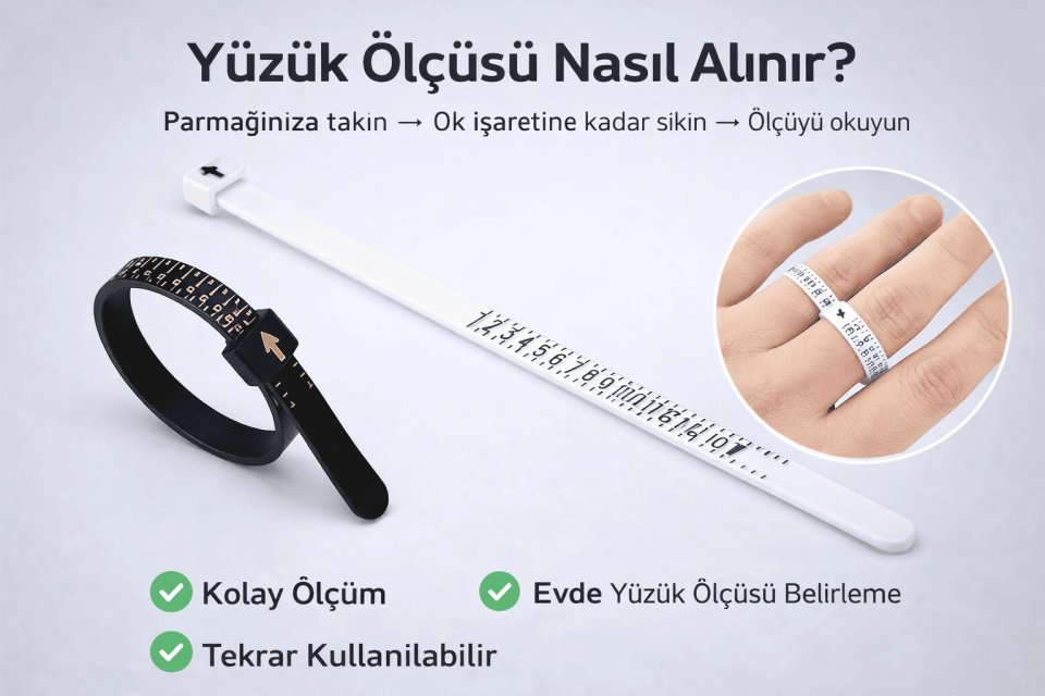 Yüzük Ölçüsü Alma Aleti Parmak Yüzük Ölçer Aparatı Ring Sizer Yüzük Ölçme Ölçü Seti - 2 Adet