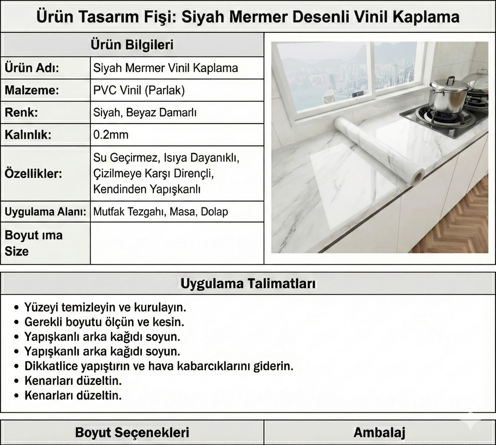 Beyaz Mermer Desenli Yapışkanlı Tezgah Folyosu (3 mt.x 60 cm)