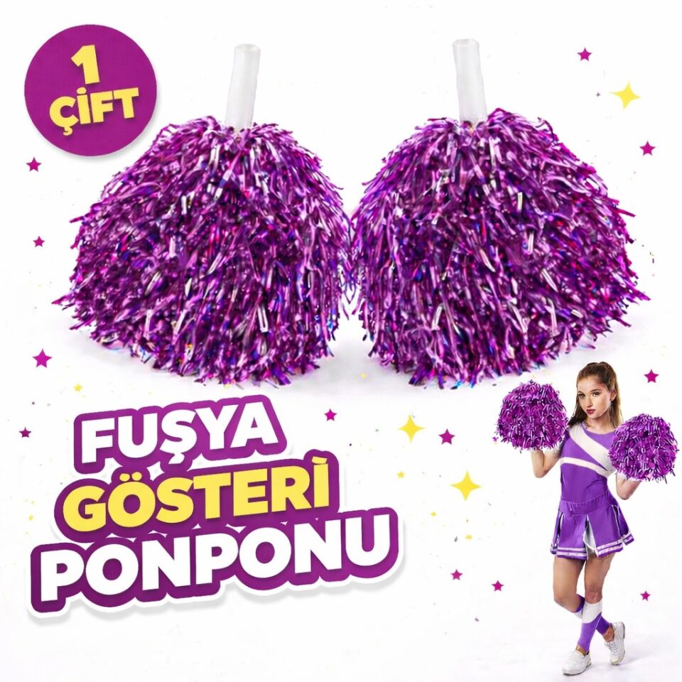1 Çift ( 2 Adet ) Mor Renk 23 Nisan 19 Mayıs 29 Ekim Okul Gösteri Ponponları Ekstra Dolgun