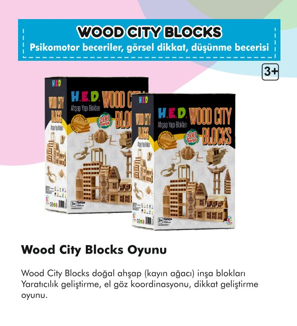 Wood City Blocks Ahşap Şehir Blokları (Kayın Ağacı)