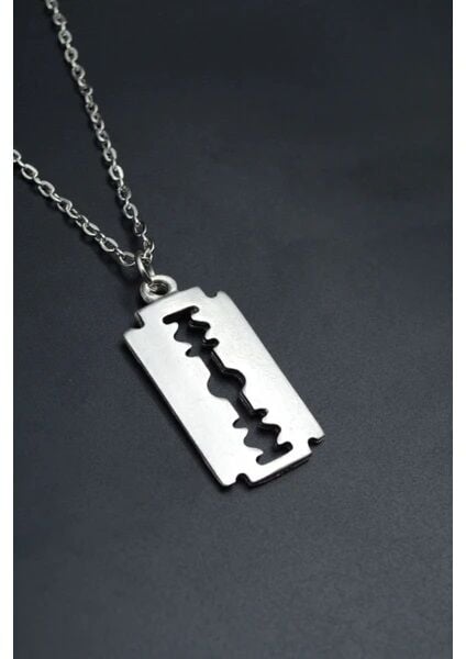 Jilet Çelik Kolye - Jilet Model Paslanmaz Gümüş Renk Çelik Kolye