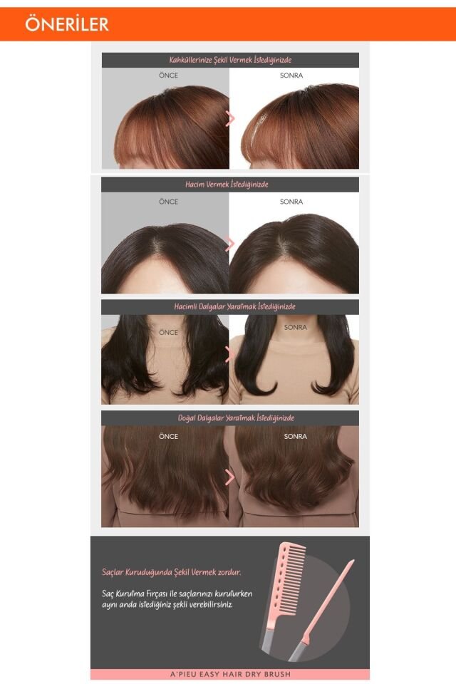 Saçlara Kolay Şekil Veren Saç Kurutma Fırçası APIEU Easy Hair Dry Brush