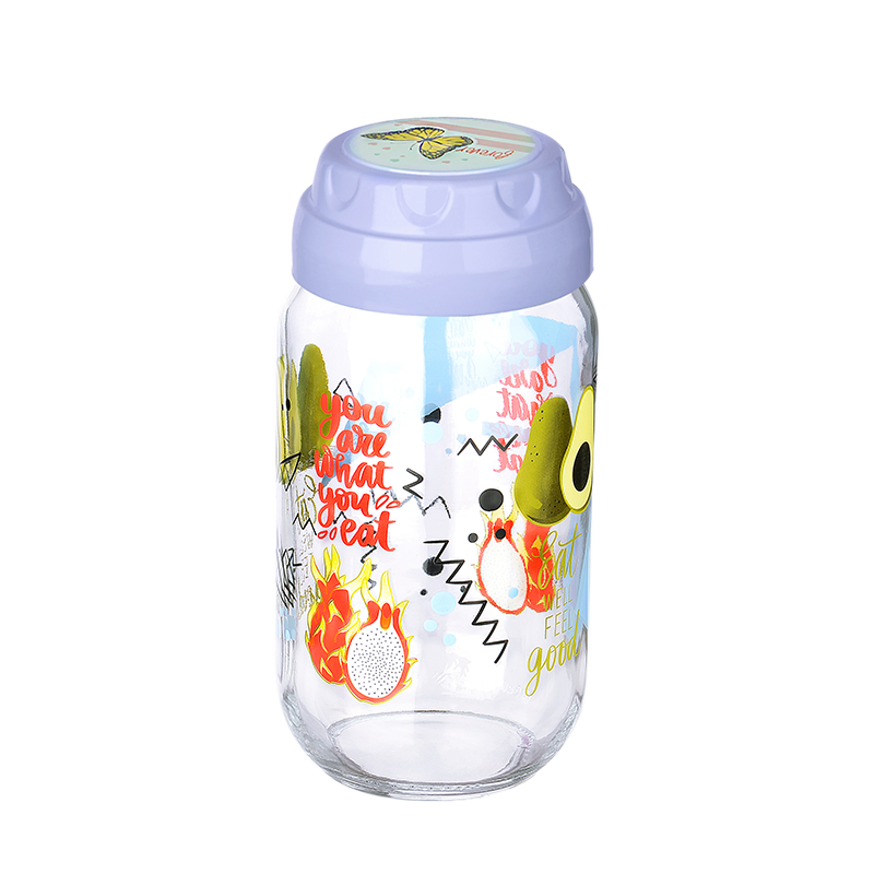 Vintage  Dekoratif  Desenli Cam Kavanoz 1000 ml - 33,8 oz - Avokado