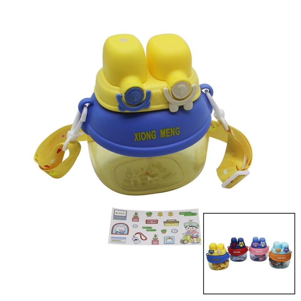 2 KİLİTLİ KAPAK RENKLİ MİKA KRİSTAL SULUK MATARA PİPETLİ NAYLON ÇANTALI ASKILI 1280ML