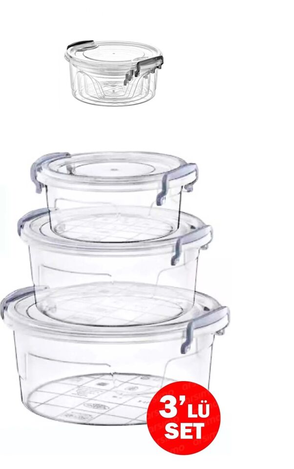 3lü Kilitli Saklama Kabı Seti İç İçe Geçmeli Şeffaf Plastik Sızdırmaz Gıda Saklama Kapları