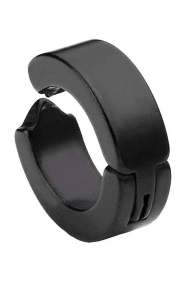 Erkek Küpesi - 1 Adet Siyah Çelik Kıstırmalı Küpe Paslanmaz Atmaz Çelik Siyah Küpe