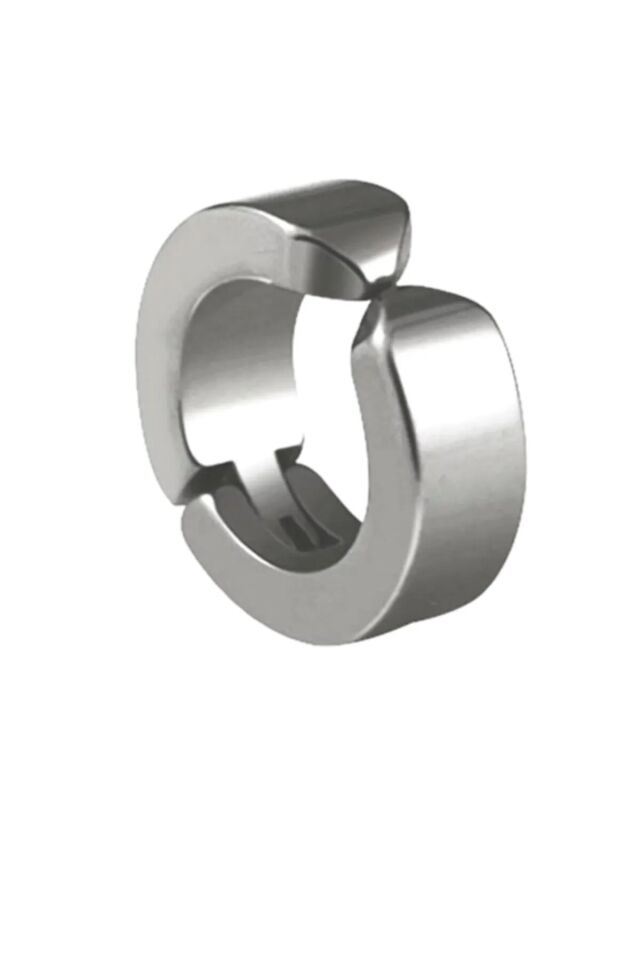 Erkek Küpesi - 1 Adet Çelik Kıstırmalı Küpe Paslanmaz Atmaz Çelik Gümüş Renk Küpe