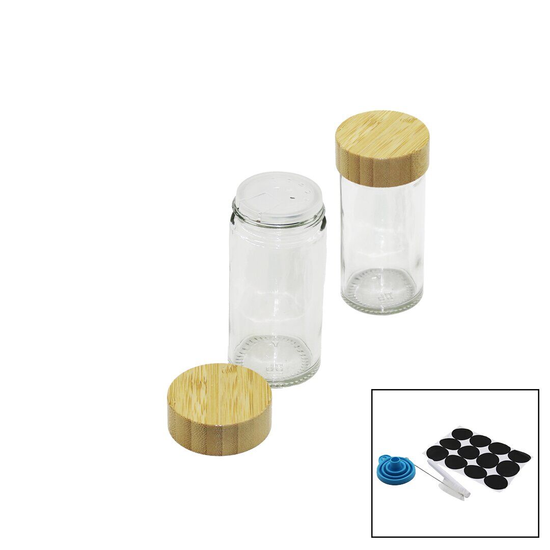 BAHARATLIK 12PARÇA TAKIM YUVARLAK CAM BAHARATLIK TUZLUK BAMBU KAPAKLI