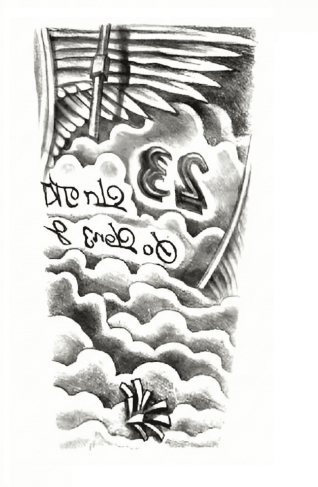 Bulutlar Melek Kanatları Geçici Dövme Şablonu Büyük Boy