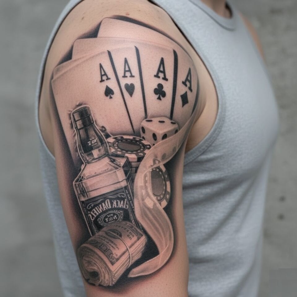 İskambil Dolar Zar Geçici Dövme Şablonu Büyük Boy