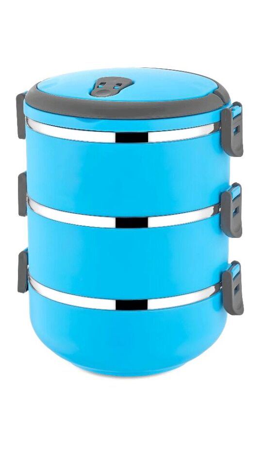 YEMEK TERMOSU MAVİ 3LÜ SEFER TASI SAKLAMA KABI 1.8LT