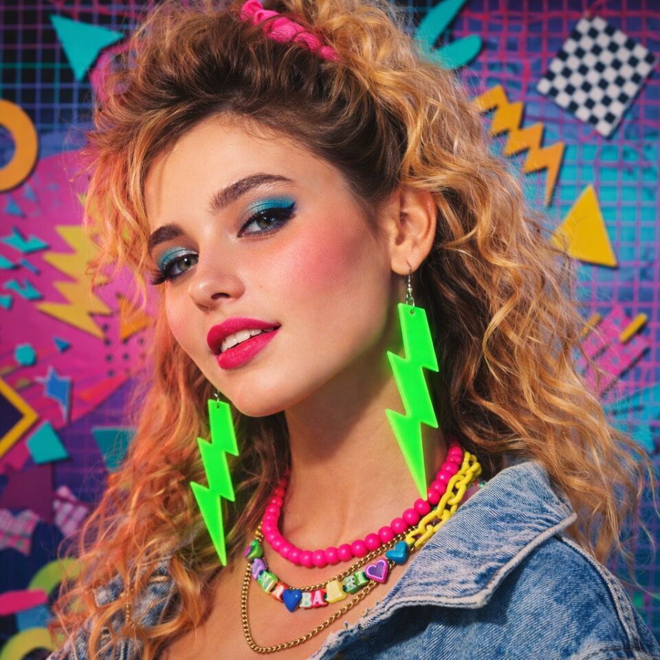 80’ler 90'lar Retro Neon Yeşil Şimşek Küpe 10 cm