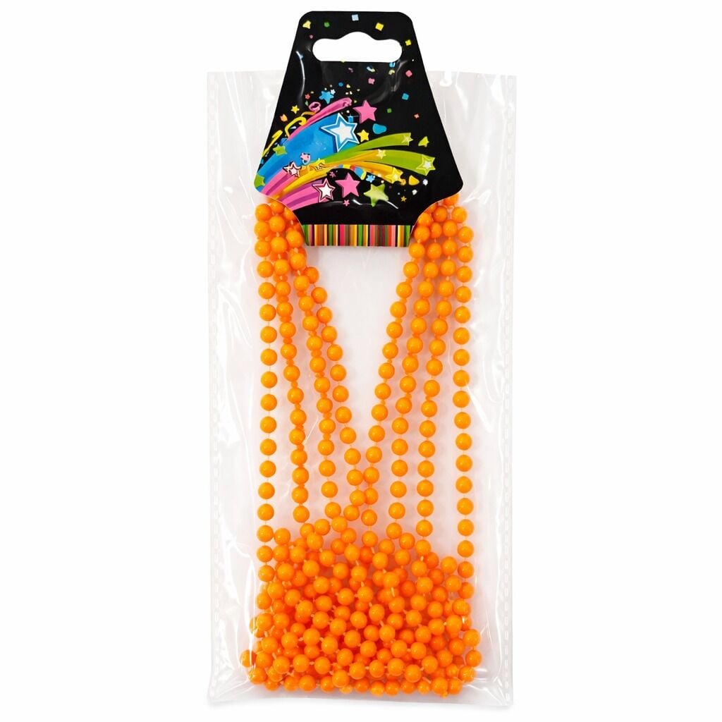 Neon Turuncu Boncuk Kolye 80 cm – Retro 80’ler 90’lar Parti Aksesuarı
