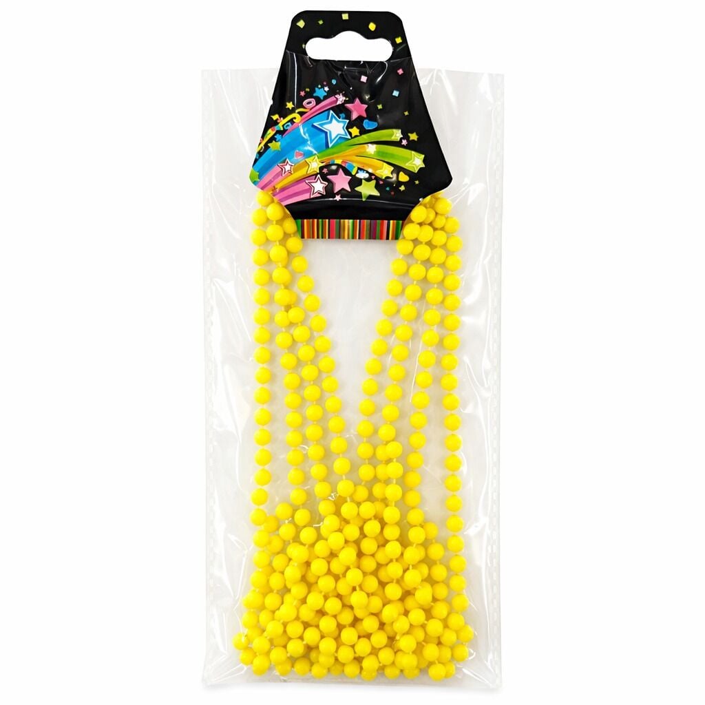 Neon Sarı Boncuk Kolye 80 cm – Retro 80’ler 90’lar Parti Aksesuarı
