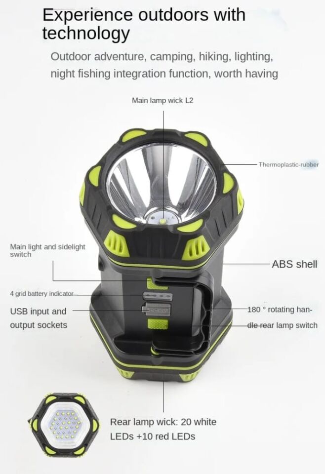 F.B.I F-262 Yeni Güçlü Çift Taraflı Taşınabilir Spot Ve Işıldak USB Powerbank Şarjlı Fener