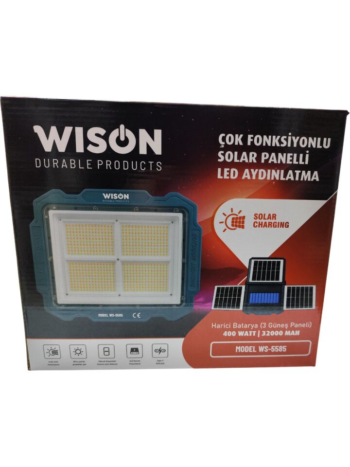 Wıson WS-5585 Çok Fonksiyonlu 3 Solar Panelli 400W Spot Aydınlatma