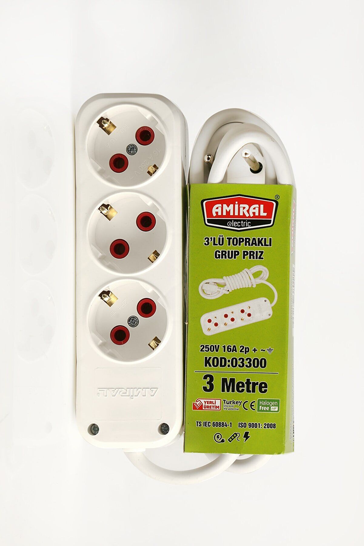 Amiral 3' lü Topraklı 3 Metre Kablolu Grup Priz