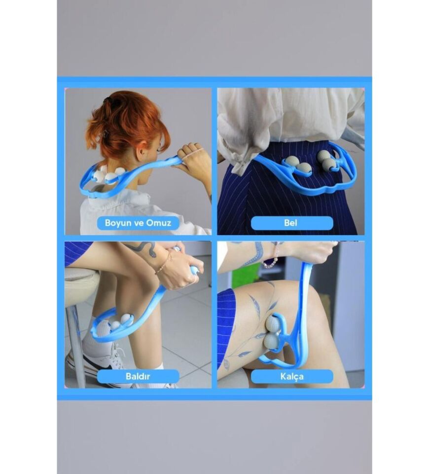 Boyun Bacak Ayak Bel Masaj Aleti Çok Fonksiyonlu Manuel 4 Tekerlekli - Mavi