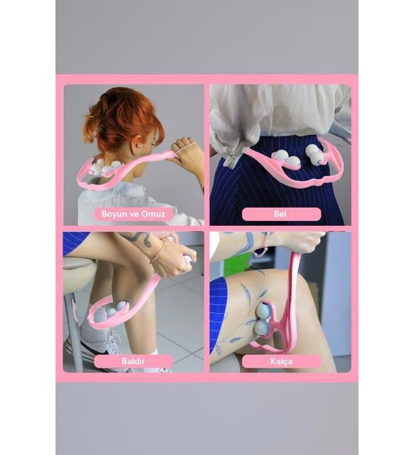 Boyun Bacak Ayak Bel Masaj Aleti Çok Fonksiyonlu Manuel 4 Tekerlekli - Pembe