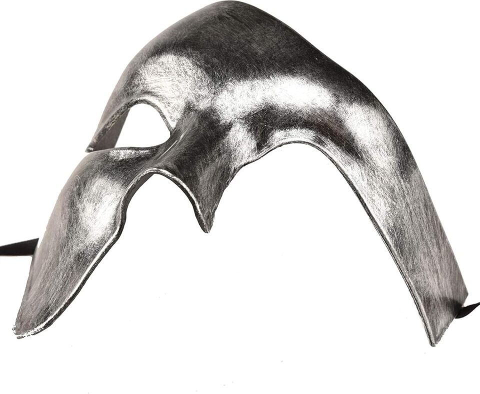 Antik Eskitme Gümüş Erkek Yarım Maske - Phantom & Balo Maskesi