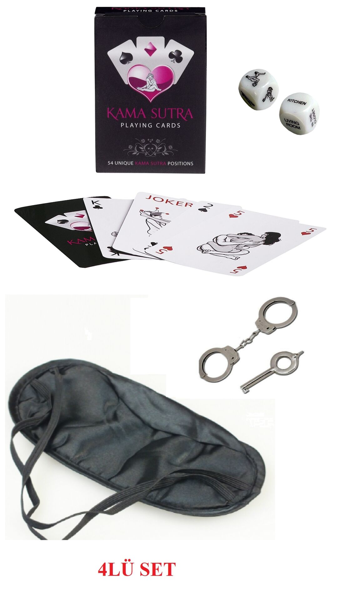 Kamasutra Aşk Seti - Kelepçe - Zar- Kart - Göz Bandı