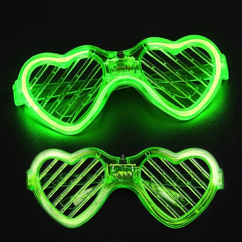 Yeşil LED Işıklı Kalp Gözlük – 3 Modlu Parti & Glow Gözlüğü