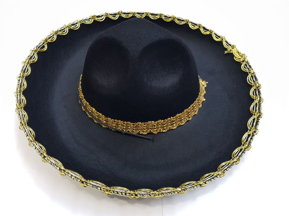 Altın Renk Şeritli Meksika Mariachi Latin Şapkası 55 cm Çocuk
