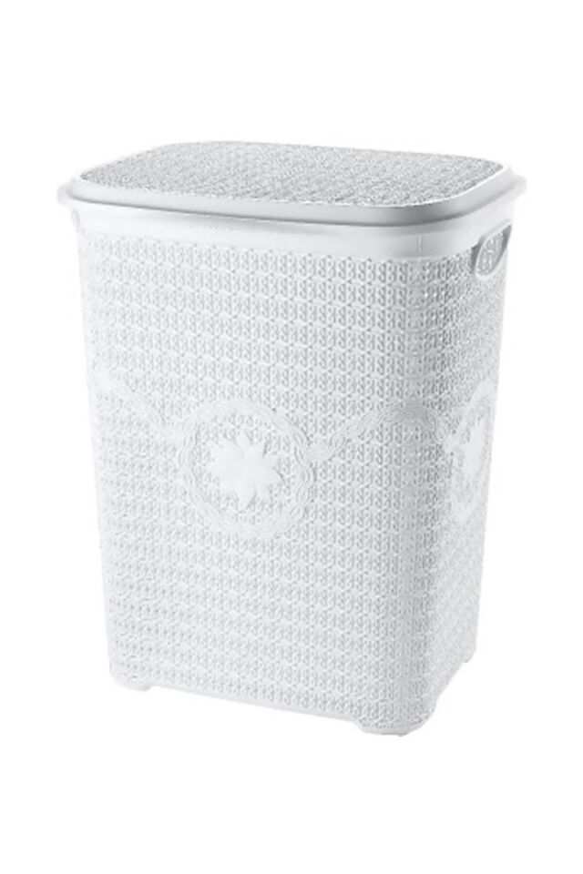 5 Parça Örgü Desenli Plastik Banyo Seti Çamaşır Sepeti Deterjanlık Çöp Kovası Klozet Fırçası - Mavi