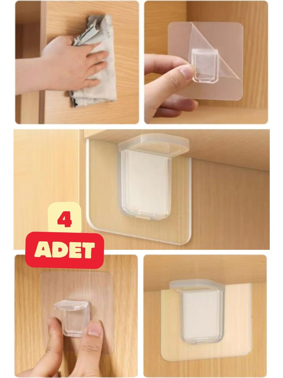Raf Köşe Tutucu Yapışkanlı Dolap İçi Köşe Destek Aparatı 4 Adet Çok Amaçlı Klips