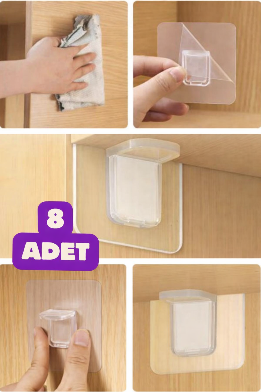 Raf Köşe Tutucu Yapışkanlı Dolap İçi Köşe Destek Aparatı 8 Adet Çok Amaçlı Klips