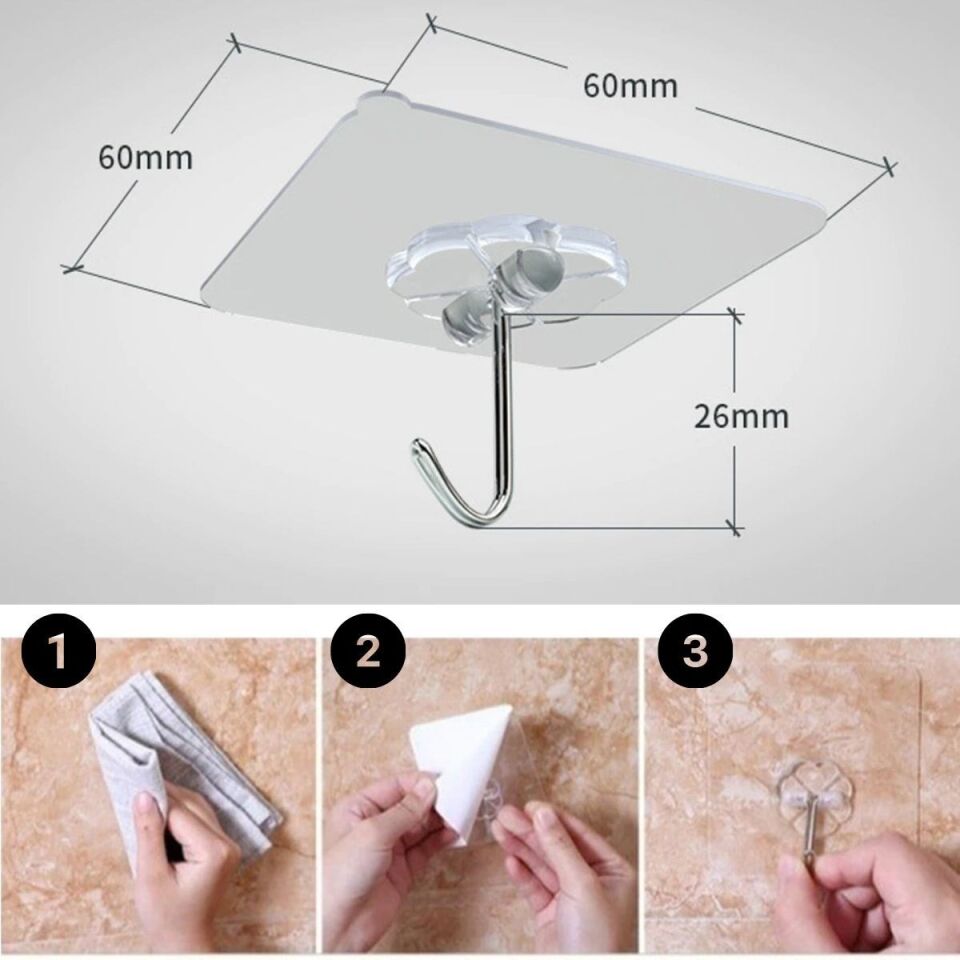 Şeffaf Yapışkanlı Askı, Mutfak Banyo Duvar Askısı, Çivisiz Pratik Kanca Seti