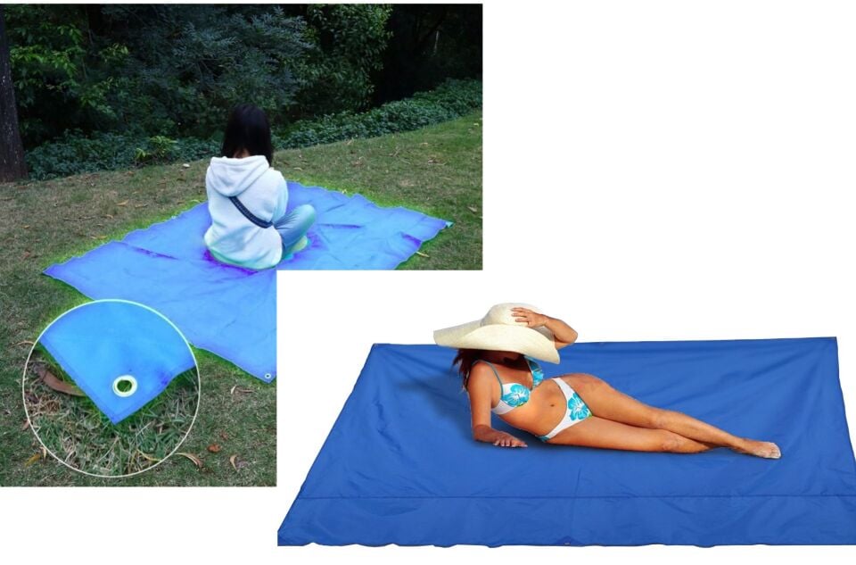 Katlanır Kamp Çadırı Gölgelik Güneşlik Tente Branda Piknik Örtüsü Kamp Çadır Plaj Yer Matı - SİYAH