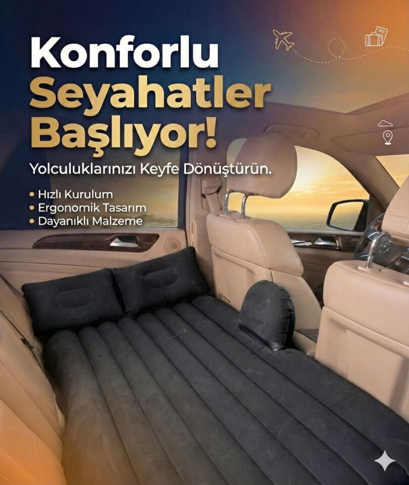 Araç İçi Şişme Yatak Araba Ve Kamp Yatağı Çanta Elektrikli Pompa Tamir Kiti Ve Yastıklı Yatak Seti