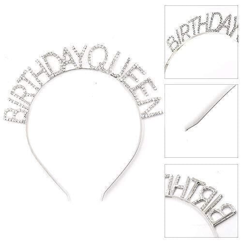 Gümüş Renk Kristal Taşlı Parlak Birthday Queen Yazılı Kraliçe Taç 16x17 cm