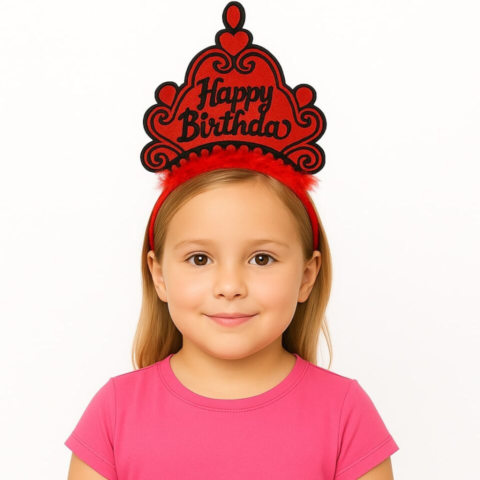 Kırmızı Happy Birthday Prenses Tacı – Doğum Günü Taç Aksesuarı