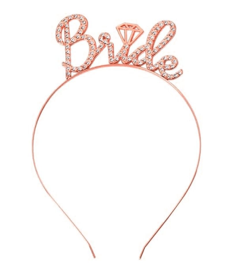 Rose Gold Renkli Taşlı “Bride” Gelin Tacı – El Yazısı Yazı Tipiyle