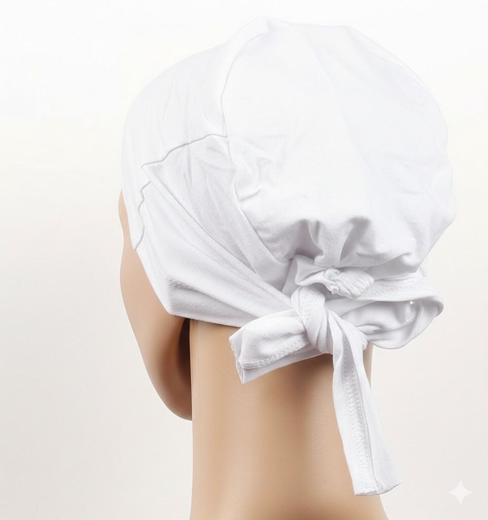 Dikişsiz Bağlamalı Tesettür Bone - Bağlamalı Bandana Beyaz